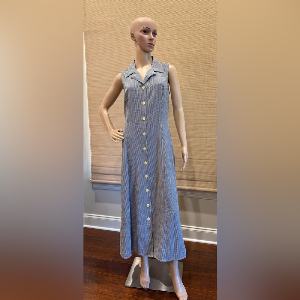 Pellini Sleeveless Navy and White Plaid Midi Dress.